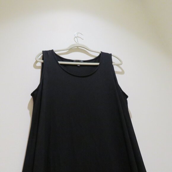 EILEEN FISHER Midi Stretch Jersey Tank Dress Lace Hem in Black Lagenlook Minimal - Picture 9 of 12